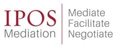 The image shows the logo of IPOS Mediation. The logo features the firm’s name "IPOS" in bold red, with the tagline "Mediate, Facilitate, Negotiate" underneath, emphasizing their focus on mediation and conflict resolution services.