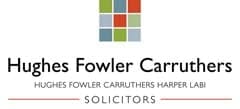The image shows the logo of Hughes Fowler Carruthers, a law firm. The logo features a colorful square design, symbolizing diversity and innovation, with the firm's name in a clean and professional font, reflecting their expertise in legal services.