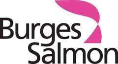 “Burges Salmon LLP law firm logo featuring the firm’s name with a curved pink graphic.