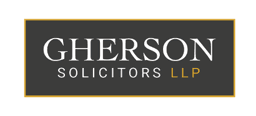 Gherson Solicitors LLP logo featuring the firm’s name in elegant white and gold lettering within a dark grey rectangular border.