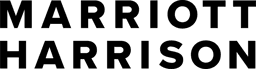 The image shows the logo for Marriott Harrison, a law firm. The logo features the firm's name in uppercase bold letters: "MARRIOTT" and "HARRISON," written in a blocky and professional font.
