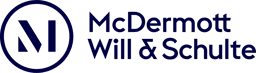 the logo for McDermott Will & Schulte. It features a modern, professional design, highlighting the firm's name along with its distinctive "M" logo.