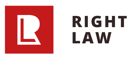 Right Law logo featuring a bold red square with a white stylised ‘R’ and ‘L’ monogram on the left, and the words ‘RIGHT LAW’ in black uppercase letters on the right