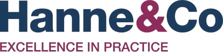 Hanne & Co Solicitors LLP logo featuring the firm’s name in bold blue and purple text with the tagline ‘EXCELLENCE IN PRACTICE’ in smaller maroon lettering