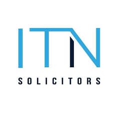 The image displays the logo of ITN Solicitors. The logo features the firm's initials "ITN" in modern, blue typography, paired with the word "SOLICITORS" underneath, reflecting the firm's professional and contemporary approach to legal services.