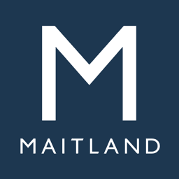 The image shows the logo of Maitland Chambers, a distinguished set of barristers' chambers. The design features a stylized "M" within a square, with the name "Maitland" clearly displayed below it, signifying a prestigious legal entity.