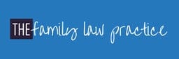 The Family Law Practice logo featuring handwritten-style white text on a blue background with “THE” in a small dark box