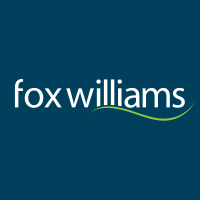 The image displays the logo of Fox Williams, a law firm. The logo features the firm's name in a clean, modern font against a blue background, with a distinctive green element, reflecting professionalism and the firm's commitment to providing expert legal services.