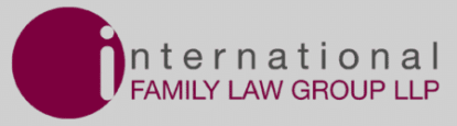 The International Family Law Group LLP logo featuring a maroon circular icon with a lowercase “i,” followed by the firm name in grey and maroon text