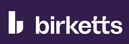 "Logo of Birketts featuring a purple rectangular background with a white 'b' icon to the left and 'birketts' in white lowercase letters.