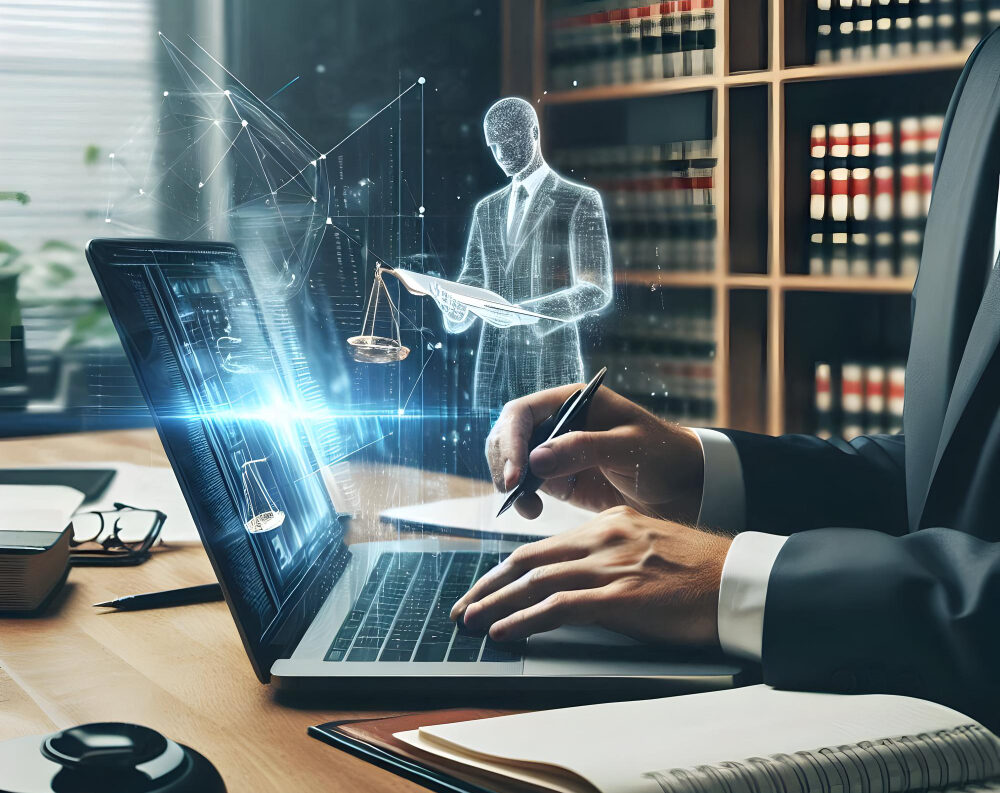 Lawyer Working on Laptop with Digital Interface Kennedys Launches AI Training for Future Lawyers